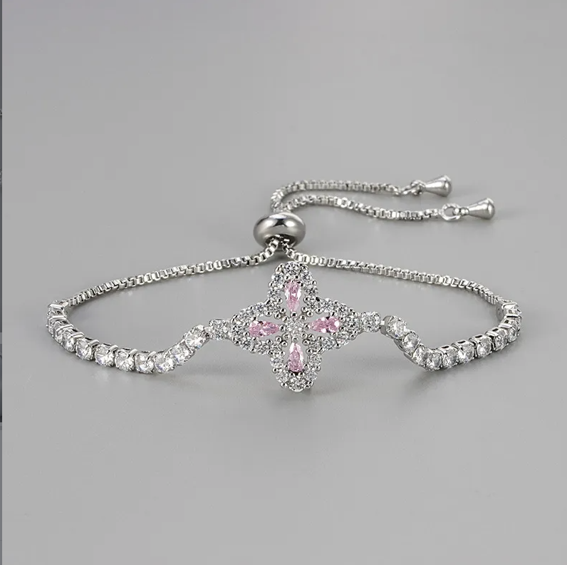 Zircon Floral Adjustable Bracelet - Sparkle in Style!