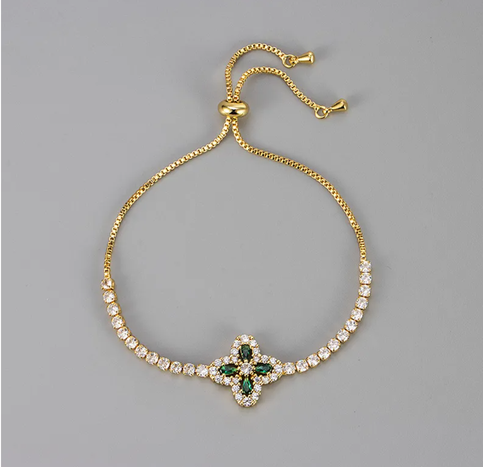 Zircon Floral Adjustable Bracelet - Sparkle in Style!
