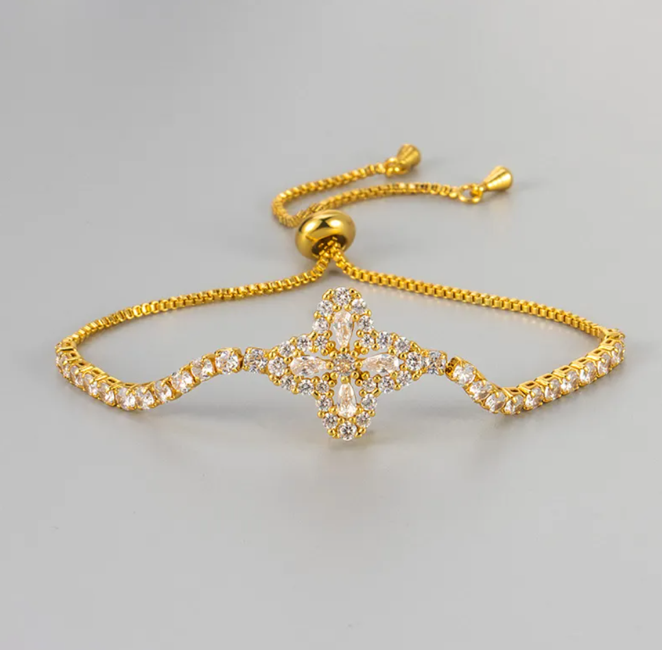Zircon Floral Adjustable Bracelet - Sparkle in Style!